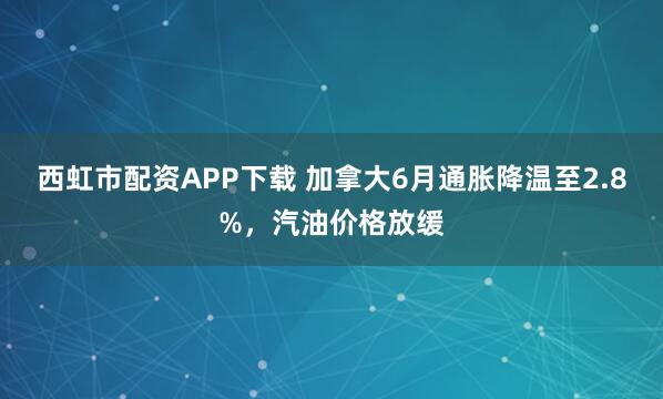 西虹市配资APP下载 加拿大6月通胀降温至2.8%，汽油价格放缓